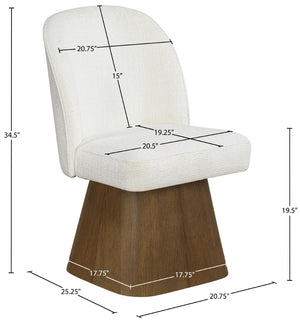 Meridian Furniture Marlowe Barrel Swivel Dining Chair Linen Upholstered Art Deco Style Walnut Base 88031Cream-SC