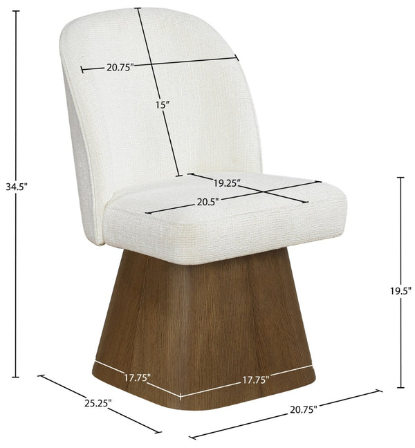 Meridian Furniture Marlowe Barrel Swivel Dining Chair Linen Upholstered Art Deco Style Walnut Base 88031Cream-SC