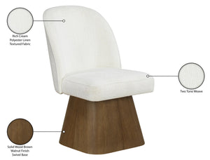 Meridian Furniture Marlowe Barrel Swivel Dining Chair Linen Upholstered Art Deco Style Walnut Base 88031Cream-SC
