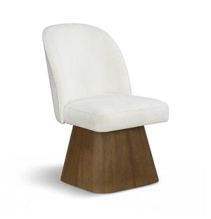 Meridian Furniture Marlowe Barrel Swivel Dining Chair Linen Upholstered Art Deco Style Walnut Base 88031Cream-SC