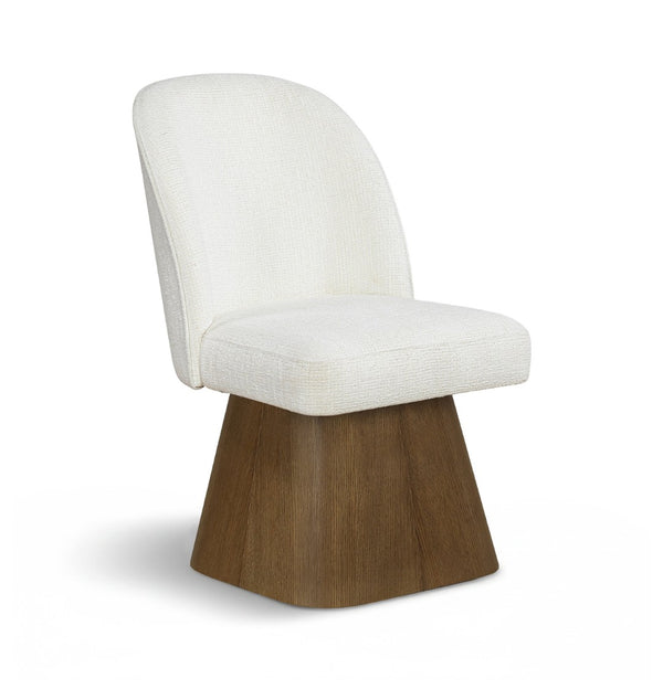 Meridian Furniture Marlowe Barrel Swivel Dining Chair Linen Upholstered Art Deco Style Walnut Base 88031Cream-SC