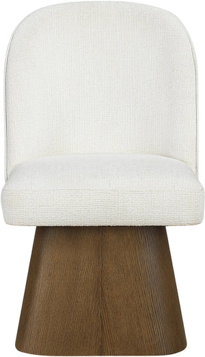 Meridian Furniture Marlowe Barrel Swivel Dining Chair Linen Upholstered Art Deco Style Walnut Base 88031Cream-SC
