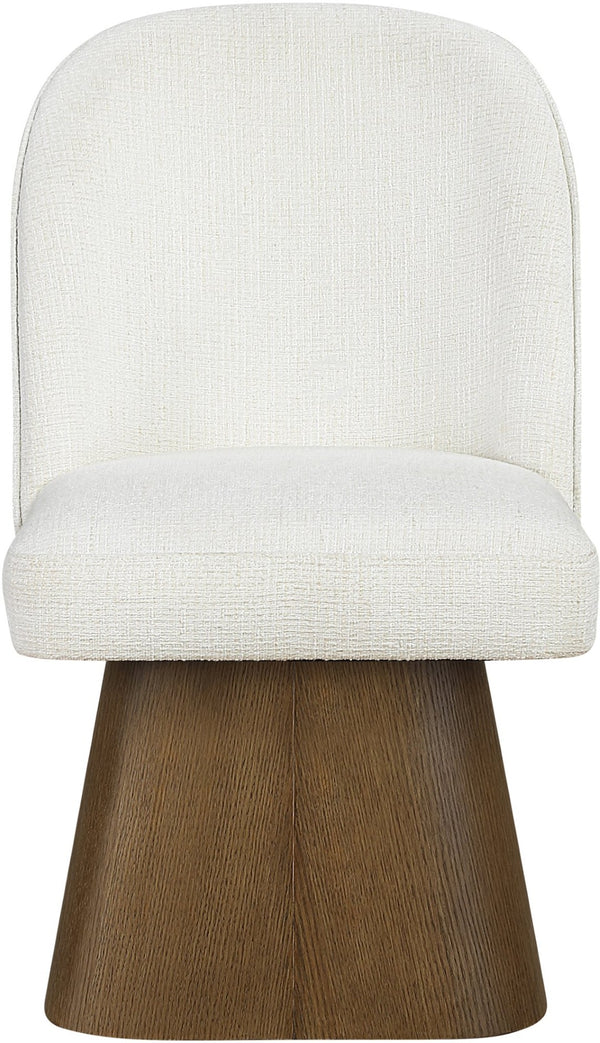 Meridian Furniture Marlowe Barrel Swivel Dining Chair Linen Upholstered Art Deco Style Walnut Base 88031Cream-SC
