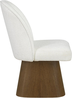 Meridian Furniture Marlowe Barrel Swivel Dining Chair Linen Upholstered Art Deco Style Walnut Base 88031Cream-SC