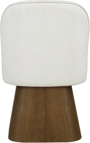 Meridian Furniture Marlowe Barrel Swivel Dining Chair Linen Upholstered Art Deco Style Walnut Base 88031Cream-SC