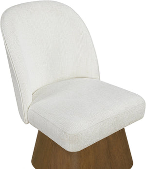 Meridian Furniture Marlowe Barrel Swivel Dining Chair Linen Upholstered Art Deco Style Walnut Base 88031Cream-SC