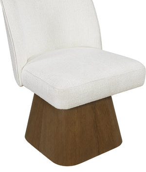 Meridian Furniture Marlowe Barrel Swivel Dining Chair Linen Upholstered Art Deco Style Walnut Base 88031Cream-SC