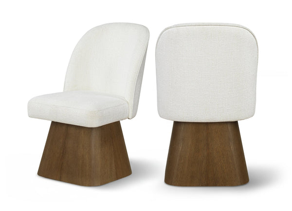 Meridian Furniture Marlowe Barrel Swivel Dining Chair Linen Upholstered Art Deco Style Walnut Base 88031Cream-SC