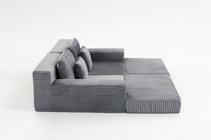English Elm Double Cloud Plush Chaise Lounge Sofa Bed with Deep Seat, No Assembly, Ultra-Soft Corduroy Comfort Gray W794S00006