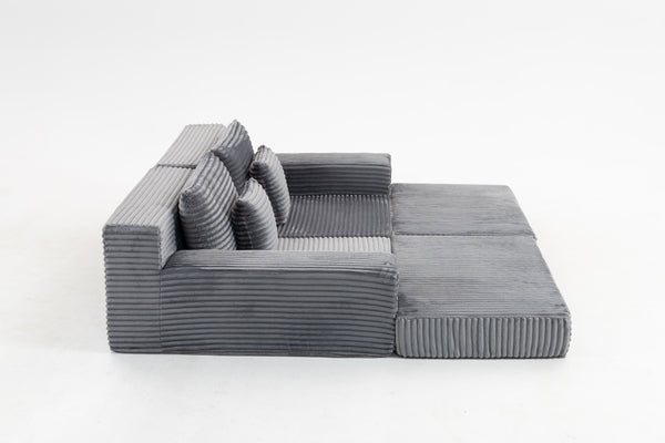 English Elm Double Cloud Plush Chaise Lounge Sofa Bed with Deep Seat, No Assembly, Ultra-Soft Corduroy Comfort Gray W794S00006