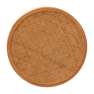 English Elm Bohemian Hand-woven Rattan Round End Table with Open Geometric Base for Living Rooms B2750P467757