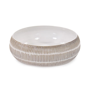Howard Elliott Caramel Cream Ridged Ceramic Bowl - Elegant Glossy Finish With Unique Textures For Stylish Decor Brown Ceramic 88033-howard-elliott