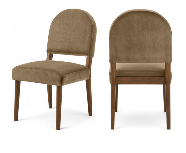Meridian Furniture Varinelle Art Deco Arched Back Velvet Dining Chair with Solid Wood Frame Upholstered Seat Beige Style B 88033Beige-C