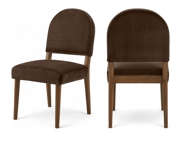 Meridian Furniture Varinelle Art Deco Arched Back Velvet Dining Chair with Solid Wood Frame Upholstered Seat Brown Style B 88033Brown-C