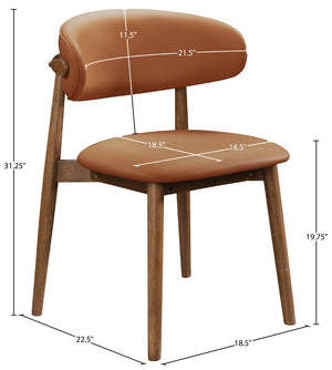 Meridian Furniture Leesa Mid-century Vegan Leather Dining Chair with Walnut Frame and Elegant Rounded Back Design Tan 88034Cognac-C