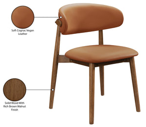 Meridian Furniture Leesa Mid-century Vegan Leather Dining Chair with Walnut Frame and Elegant Rounded Back Design Tan 88034Cognac-C