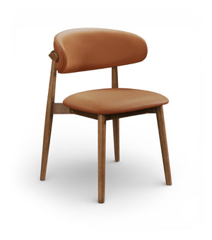 Meridian Furniture Leesa Mid-century Vegan Leather Dining Chair with Walnut Frame and Elegant Rounded Back Design Tan 88034Cognac-C