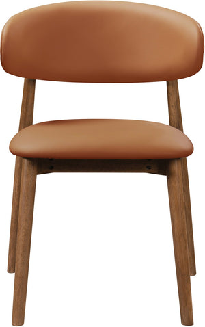 Meridian Furniture Leesa Mid-century Vegan Leather Dining Chair with Walnut Frame and Elegant Rounded Back Design Tan 88034Cognac-C