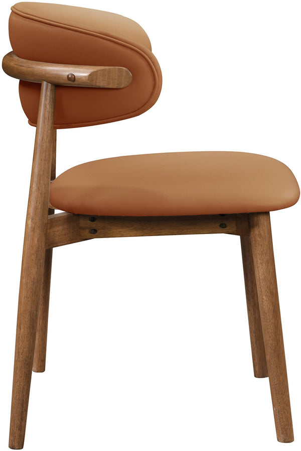 Meridian Furniture Leesa Mid-century Vegan Leather Dining Chair with Walnut Frame and Elegant Rounded Back Design Tan 88034Cognac-C