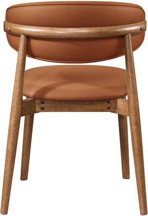 Meridian Furniture Leesa Mid-century Vegan Leather Dining Chair with Walnut Frame and Elegant Rounded Back Design Tan 88034Cognac-C