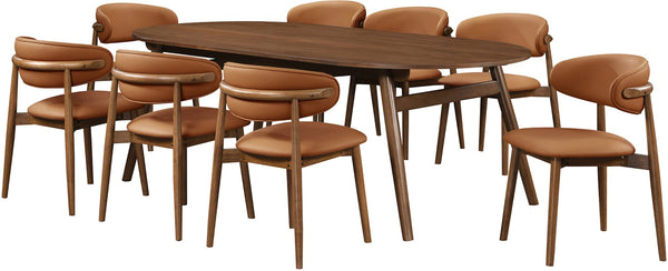 Meridian Furniture Leesa Mid-century Vegan Leather Dining Chair with Walnut Frame and Elegant Rounded Back Design Tan 88034Cognac-C
