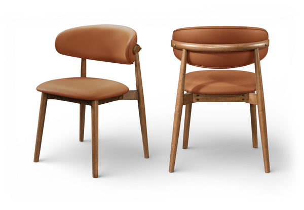 Meridian Furniture Leesa Mid-century Vegan Leather Dining Chair with Walnut Frame and Elegant Rounded Back Design Tan 88034Cognac-C