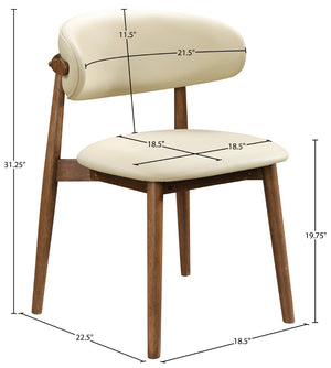 Meridian Furniture Leesa Mid-century Vegan Leather Dining Chair with Walnut Frame and Elegant Rounded Back Design Cream 88034Cream-C