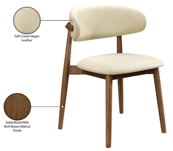 Meridian Furniture Leesa Mid-century Vegan Leather Dining Chair with Walnut Frame and Elegant Rounded Back Design Cream 88034Cream-C