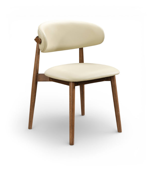 Meridian Furniture Leesa Mid-century Vegan Leather Dining Chair with Walnut Frame and Elegant Rounded Back Design Cream 88034Cream-C