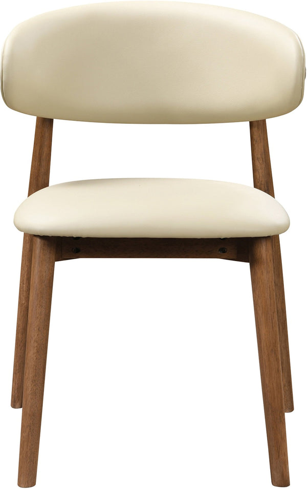 Meridian Furniture Leesa Mid-century Vegan Leather Dining Chair with Walnut Frame and Elegant Rounded Back Design Cream 88034Cream-C
