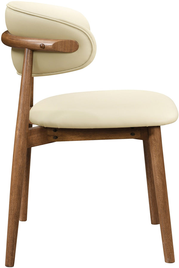 Meridian Furniture Leesa Mid-century Vegan Leather Dining Chair with Walnut Frame and Elegant Rounded Back Design Cream 88034Cream-C
