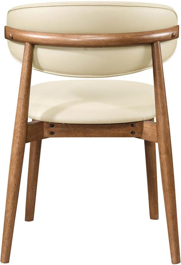 Meridian Furniture Leesa Mid-century Vegan Leather Dining Chair with Walnut Frame and Elegant Rounded Back Design Cream 88034Cream-C