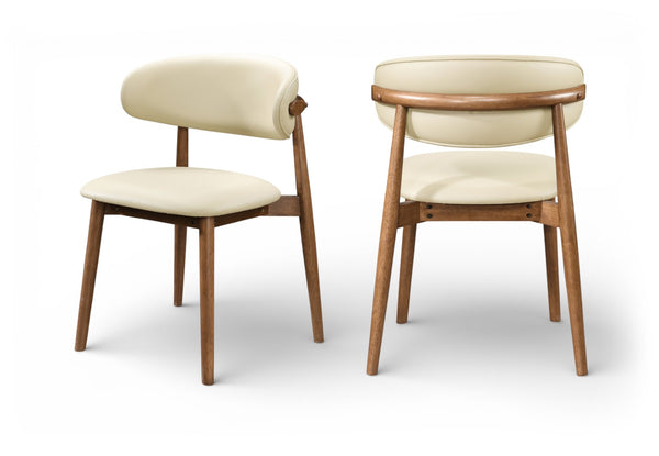 Meridian Furniture Leesa Mid-century Vegan Leather Dining Chair with Walnut Frame and Elegant Rounded Back Design Cream 88034Cream-C