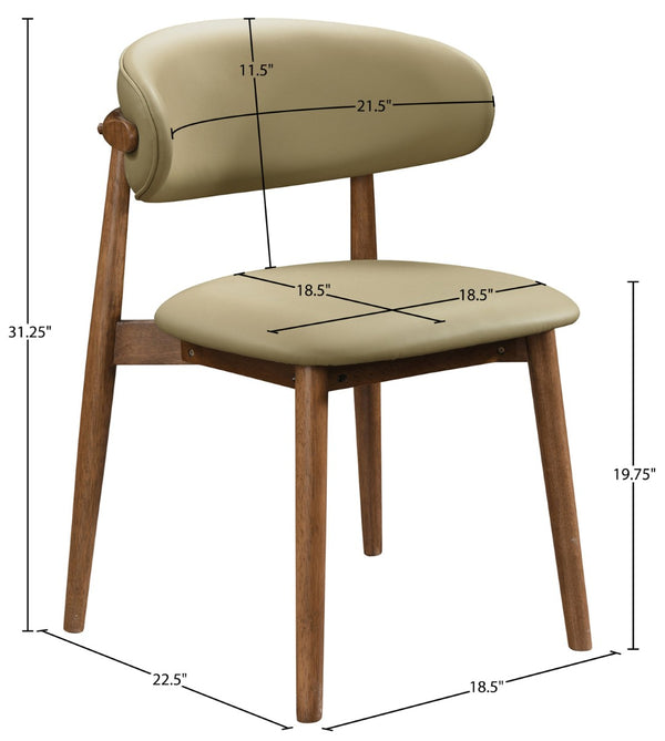 Meridian Furniture Leesa Mid-century Vegan Leather Dining Chair with Walnut Frame and Elegant Rounded Back Design Khaki 88034Khaki-C