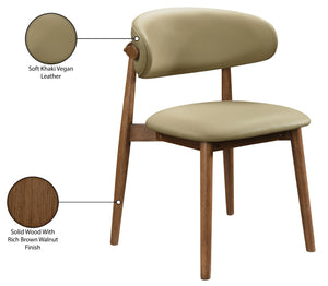 Meridian Furniture Leesa Mid-century Vegan Leather Dining Chair with Walnut Frame and Elegant Rounded Back Design Khaki 88034Khaki-C