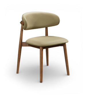 Meridian Furniture Leesa Mid-century Vegan Leather Dining Chair with Walnut Frame and Elegant Rounded Back Design Khaki 88034Khaki-C
