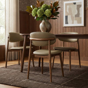 Meridian Furniture Leesa Mid-century Vegan Leather Dining Chair with Walnut Frame and Elegant Rounded Back Design Khaki 88034Khaki-C
