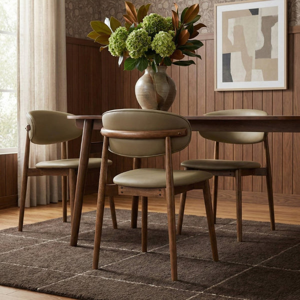 Meridian Furniture Leesa Mid-century Vegan Leather Dining Chair with Walnut Frame and Elegant Rounded Back Design Khaki 88034Khaki-C