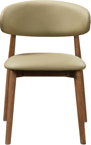 Meridian Furniture Leesa Mid-century Vegan Leather Dining Chair with Walnut Frame and Elegant Rounded Back Design Khaki 88034Khaki-C