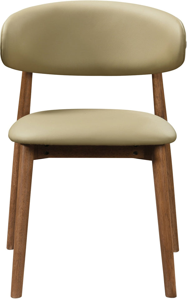 Meridian Furniture Leesa Mid-century Vegan Leather Dining Chair with Walnut Frame and Elegant Rounded Back Design Khaki 88034Khaki-C