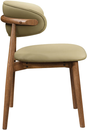 Meridian Furniture Leesa Mid-century Vegan Leather Dining Chair with Walnut Frame and Elegant Rounded Back Design Khaki 88034Khaki-C