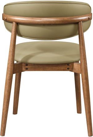 Meridian Furniture Leesa Mid-century Vegan Leather Dining Chair with Walnut Frame and Elegant Rounded Back Design Khaki 88034Khaki-C