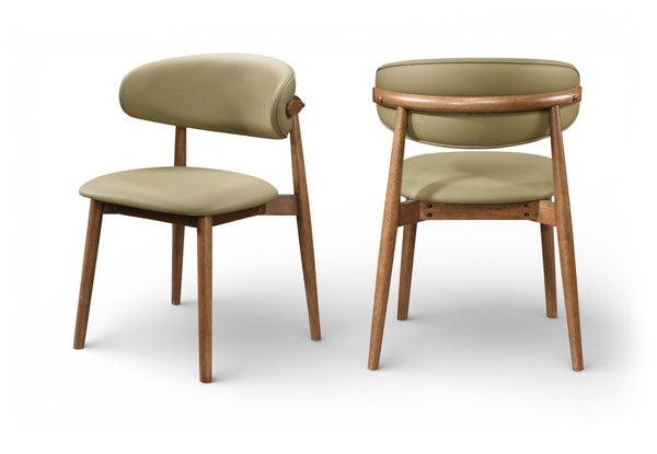 Meridian Furniture Leesa Mid-century Vegan Leather Dining Chair with Walnut Frame and Elegant Rounded Back Design Khaki 88034Khaki-C