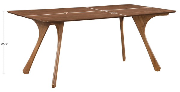 Meridian Furniture Glenwood Mid-century Walnut Veneer Dining Table with Sculpted Tapered Legs for Modern Rooms 71 inches 88035-DT70