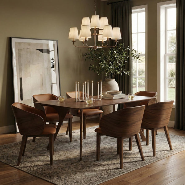 Meridian Furniture Glenwood Mid-century Walnut Veneer Dining Table with Sculpted Tapered Legs for Modern Rooms 71 inches 88035-DT70