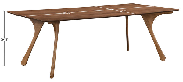 Meridian Furniture Glenwood Mid-century Walnut Veneer Dining Table with Sculpted Tapered Legs for Modern Rooms 86.75 inches 88035-DT86