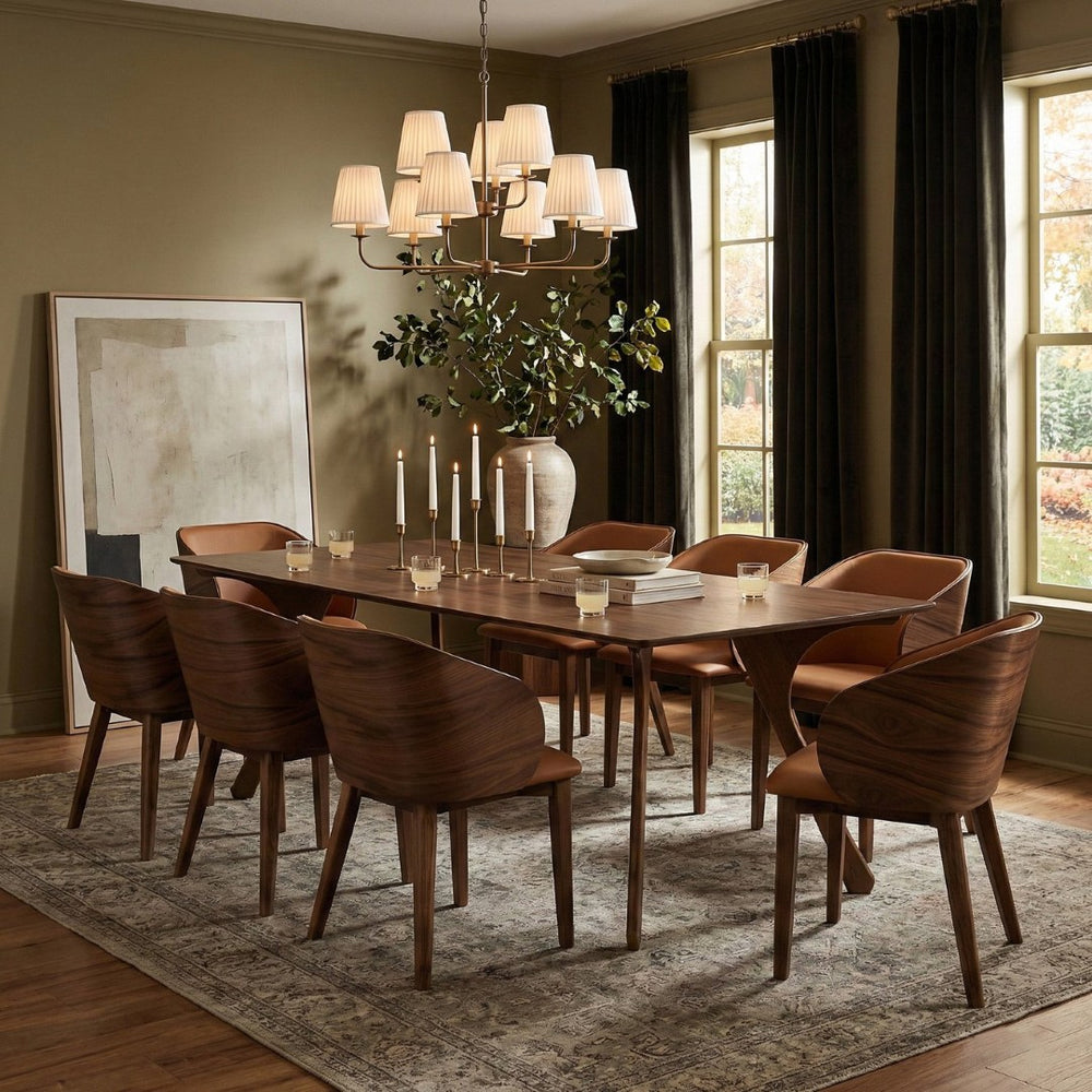 Meridian Furniture Glenwood Mid-century Walnut Veneer Dining Table with Sculpted Tapered Legs for Modern Rooms 86.75 inches 88035-DT86