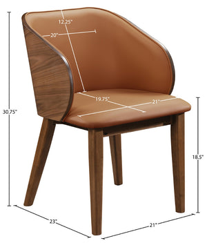 Meridian Furniture Glenwood Mid-century Vegan Leather Dining Chair with Walnut Veneer Back for Modern Rooms Tan 88035Cognac-C