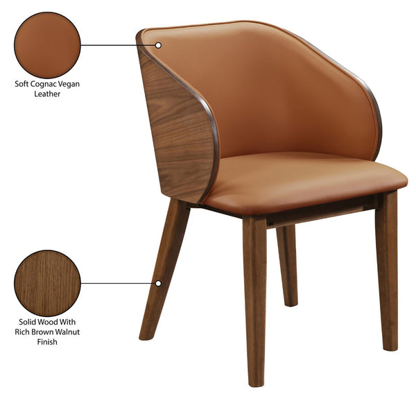 Meridian Furniture Glenwood Mid-century Vegan Leather Dining Chair with Walnut Veneer Back for Modern Rooms Tan 88035Cognac-C