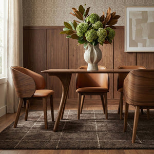 Meridian Furniture Glenwood Mid-century Vegan Leather Dining Chair with Walnut Veneer Back for Modern Rooms Tan 88035Cognac-C